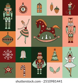 Cute Christmas vector seamless Nutcracker pattern. Can be used for wallpaper, pattern fills, web page background, surface textures.