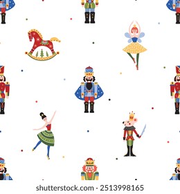 Cute Christmas vector seamless Nutcracker pattern. Can be used for wallpaper, pattern fills, web page background, surface textures.