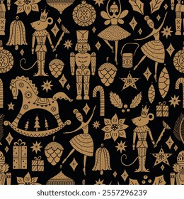 Cute Christmas vector seamless Nutcracker pattern.  Seamless pattern can be used for wallpaper, pattern fills, web page background, surface textures.