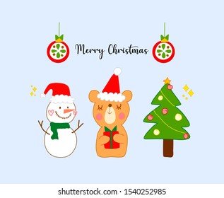 Cute Christmas vector set. Cute character with presents. Happy new year.