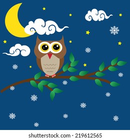 Cute Christmas vector set with funny owls. Raster version.