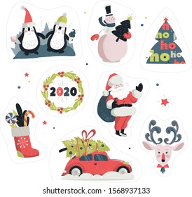 Cute Christmas vector stickers with main christmas symbols