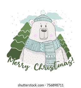 Cute Christmas vectorial polar bear. Suitable for holiday cards and other design.