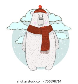 Cute Christmas vectorial polar bear. Suitable for holiday cards and other design.