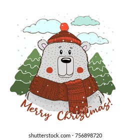 Cute Christmas vectorial polar bear. Suitable for holiday cards and other design.