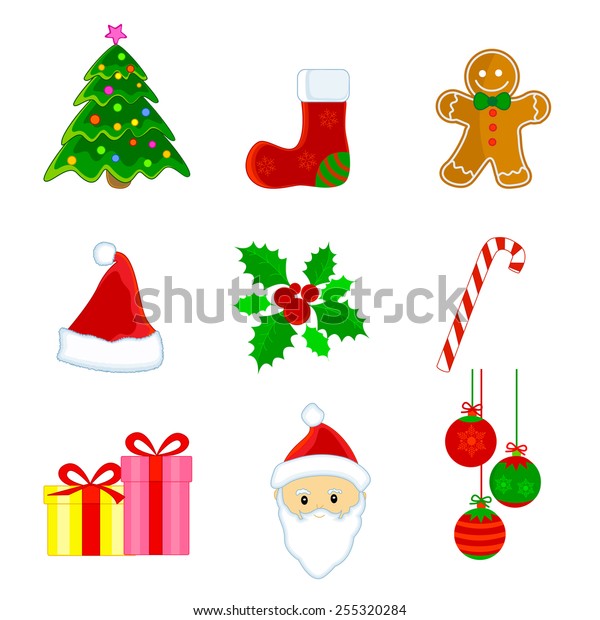 Cute Christmas Web Icon Clipart Set Stock Vektorgrafik Lizenzfrei