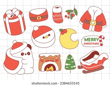 Cute christmas and winter elements doodle collection