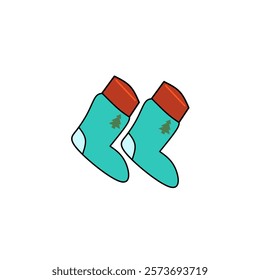 Cute Christmas winter socks icon vector art illustration