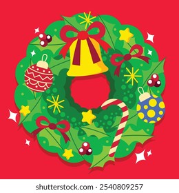 Cute christmas wreath flat vector illustration