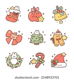 Cute christmas-themed sticker illustration, isolated on white background