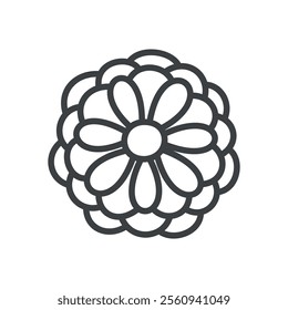 Cute chrysanthemum icon. Hand drawn monochrome illustration of a flower head isolated on a white background. Vector 10 EPS.