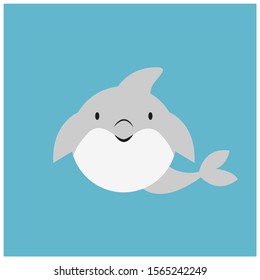 Cute chubby animal character in cartoon style for children - Dolphin