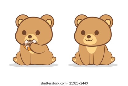 oso gordo y adorable sentado y comiendo pastel