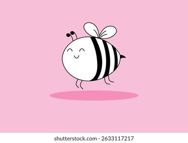 Cute chubby bee doodle style on a pink background. 