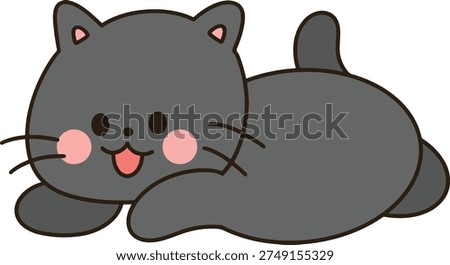 Cute Chubby Black Cat Lying Down Playful Minimalist Cartoon Character