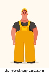Cute Chubby Builder. Cartoon Style. Vector Illustration