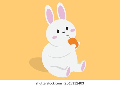 Cute Chubby Bunny Drinking Juice Minimalist Illustration