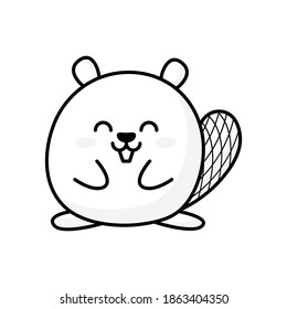 Cute chubby cartoon beaver, little kawaii mascot character. Isolated vector clip art illustration.