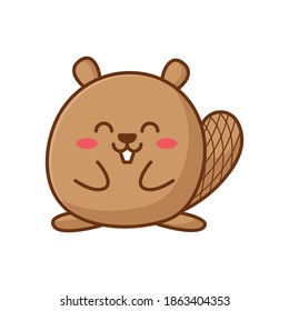 Cute chubby cartoon beaver, little kawaii mascot character. Isolated vector clip art illustration.