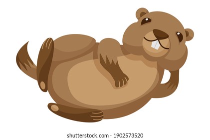 Cute chubby cartoon beaver, little kawaii mascot character. Isolated vector clip art illustration.