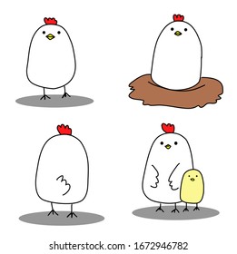Cute chubby chicken with friend