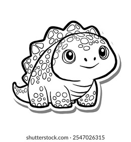 Cute Chubby Dinosaur Outline on white silhouette and gray shadow. Hand drawn cartoon style. Vector illustration for decorate and any design.