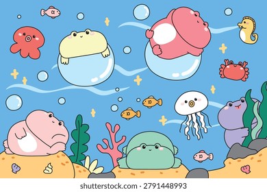 Cute chubby fat frogs