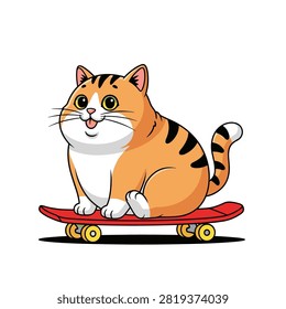 Cute Chubby Ginger Cat Sitting on Red Skateboard Cartoon Vector Illustration