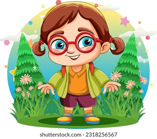 Cute chubby girl cartoon at the park outdoor illustration