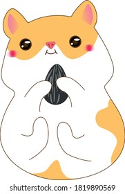
Cute chubby happy hamster holding sunflower seed.