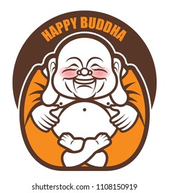 Cute Chubby Happy Laughing Buddha character cartoon. Vector cartoon illustration. Religion