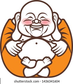 Cute Chubby long ears Happy Laughing Buddha character cartoon. Vector cartoon illustration. Religion - vector