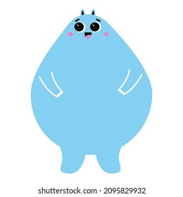 Cute chubby monster with happy face emotion. Bizzare kind character in flat style. Adorable childish creature in pastel color. Hand drawn comic beast isolated on white background