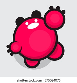 Cute chubby monster. Kawaii character. Pink bubble. Friendly monster with ears