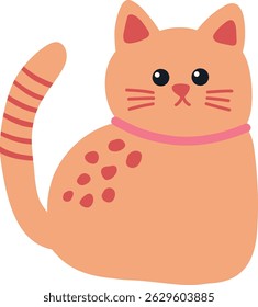 Cute chubby orange cat with pink spots on his body wearing pink necklace illustration