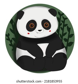 cute chubby panda sitting in bamboo branches