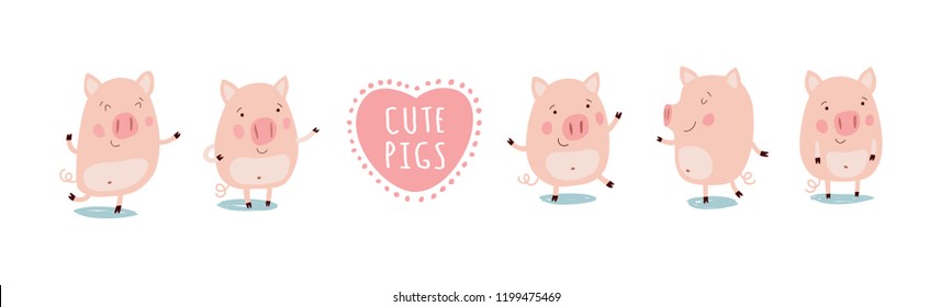 Cute chubby pig farms cartoon character. Symbol of the year in the Chinese calendar. 