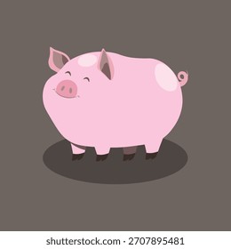 Linda Ilustración vectorial de cerdo gordita en estilo de dibujos animados. Estilo de dibujo minimalista