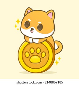 cute chubby puppy hugging a coin illustration