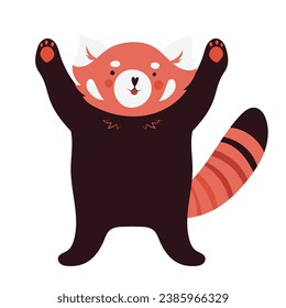 Cute chubby red panda with raised paws, isolated vector illustration