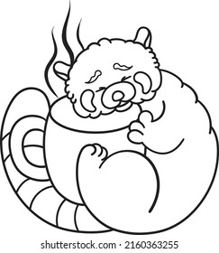 Cute and chubby red panda. Vector line for postcards, for printing, for design, for posters, for decoration. Can be used as stickers or coloring books. As a way to express your emotions.