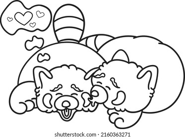 Cute and chubby red panda. Vector line for postcards, for printing, for design, for posters, for decoration. Can be used as stickers or coloring books. As a way to express your emotions.