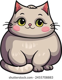 Cute chubby white cat cartoon style vector illustration