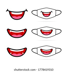 Cute chuby funny smile face mask in cartoon illustration graphic style design