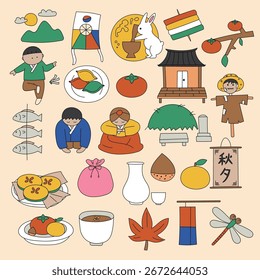 Linda Ilustración vectorial dibujada a mano de Chuseok
