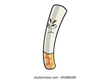 Cute Cigarette Angry. Vector illustration. Isolated on white background.