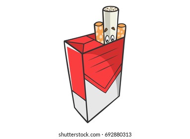 Cute Cigarette in the box. Vector illustration. Isolated on white background.