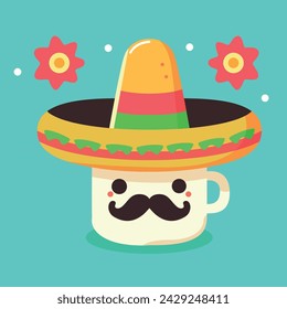 Cute cinco de mayo mug wearing mexican hat vector illustration