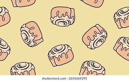 Niedlicher Zimt Rollen Muster Hintergrund Vektor Design