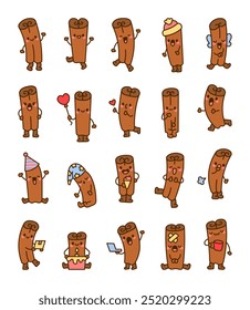 Cute cinnamon stick. Funny cartoon character. Hand drawn style. Vector drawing. Collection of design elements.